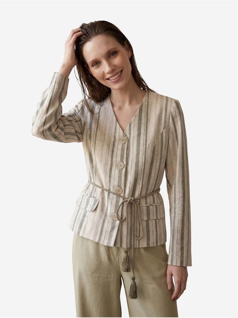 Chaqueta de popelín a rayas con cinturón my fashion Beige natural - Kiabi