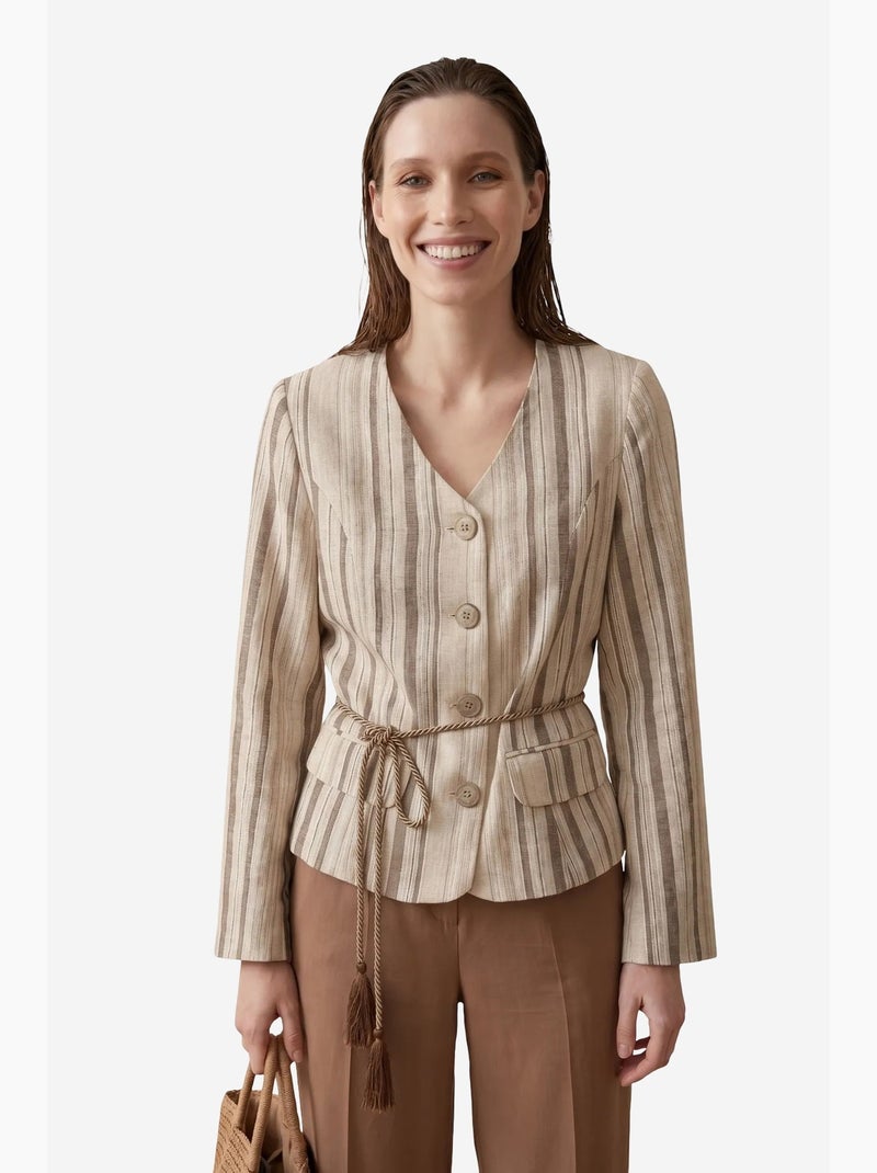 Chaqueta de popelín a rayas con cinturón my fashion Taupe - Kiabi
