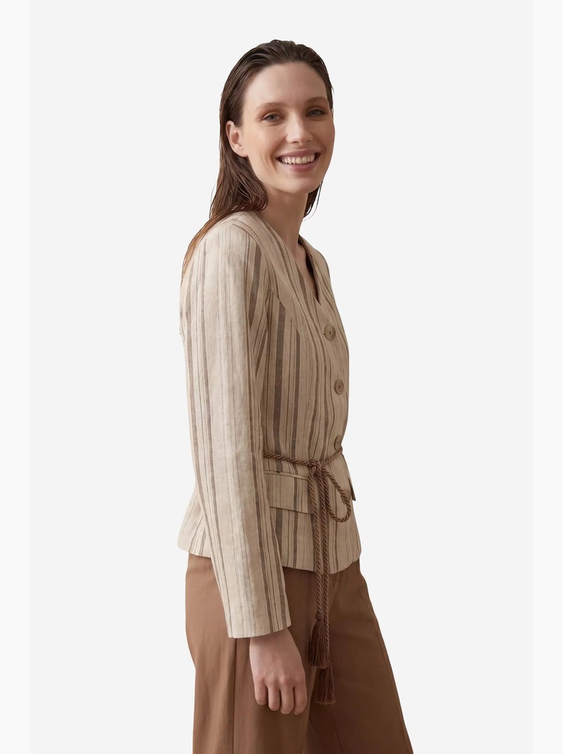 Chaqueta de popelín a rayas con cinturón my fashion Taupe - Kiabi