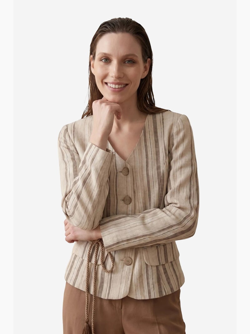 Chaqueta de popelín a rayas con cinturón my fashion Taupe - Kiabi