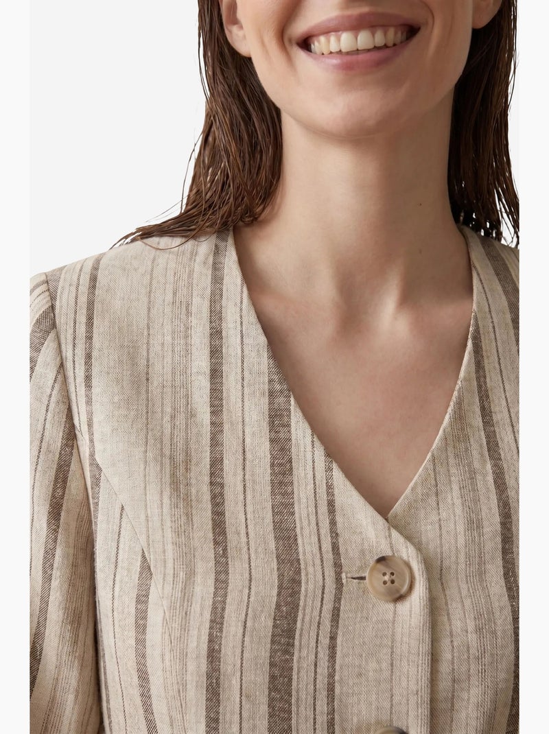 Chaqueta de popelín a rayas con cinturón my fashion Taupe - Kiabi