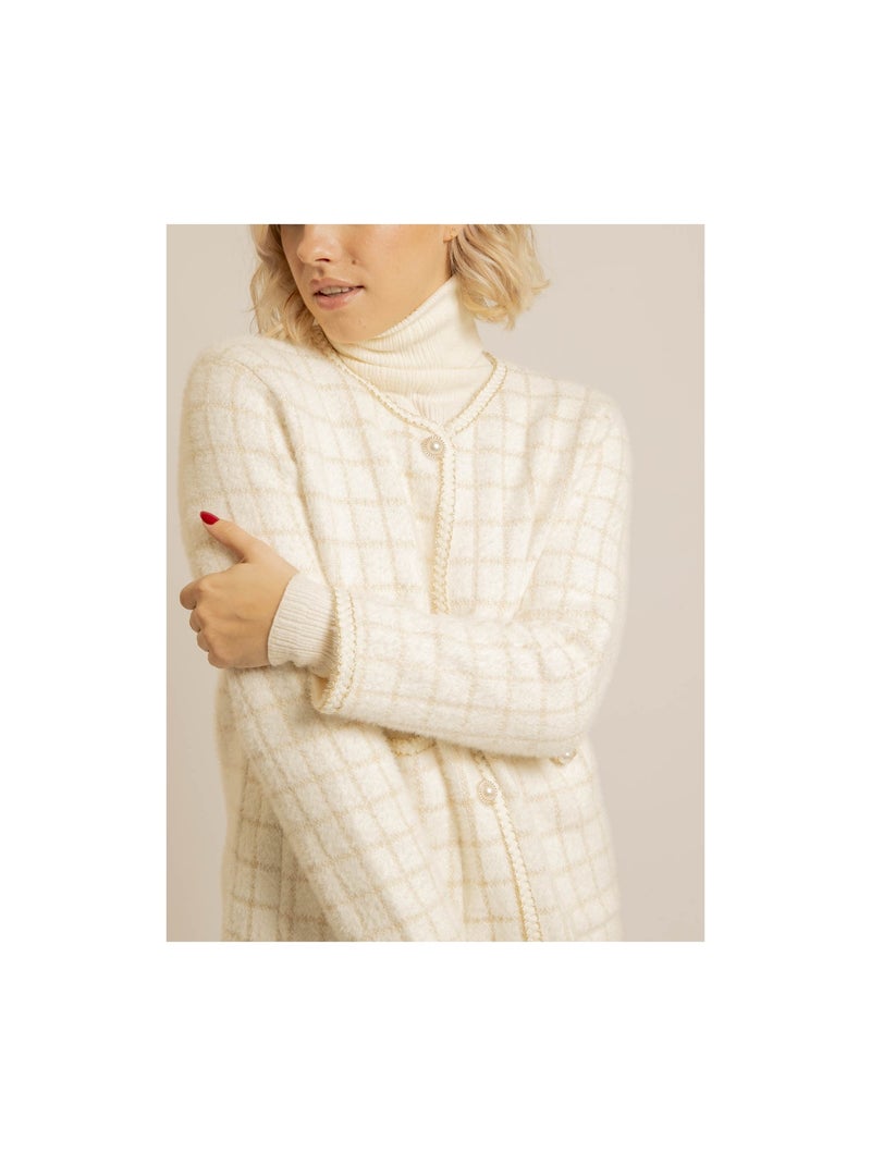 Chaqueta de punto a cuadros URVINA Crudo - Kiabi