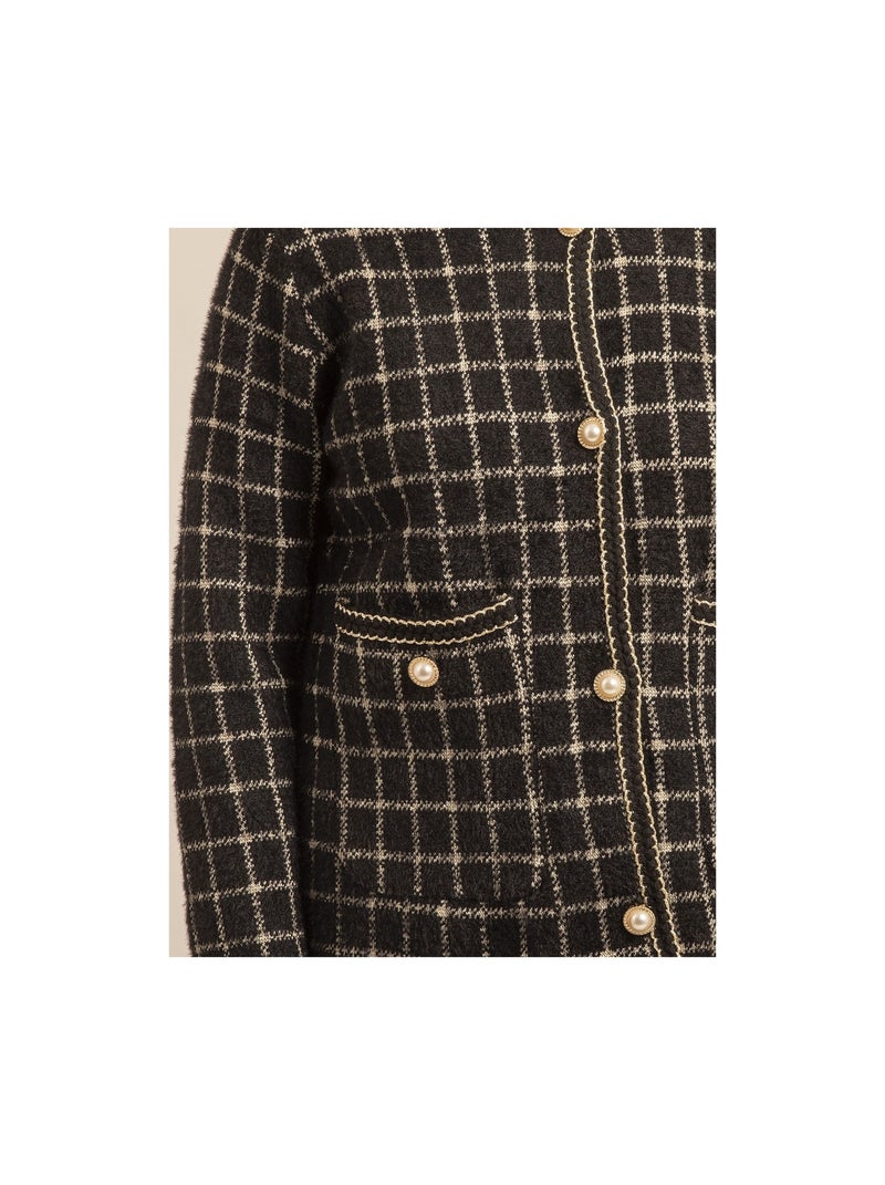 Chaqueta de punto a cuadros URVINA Negro - Kiabi