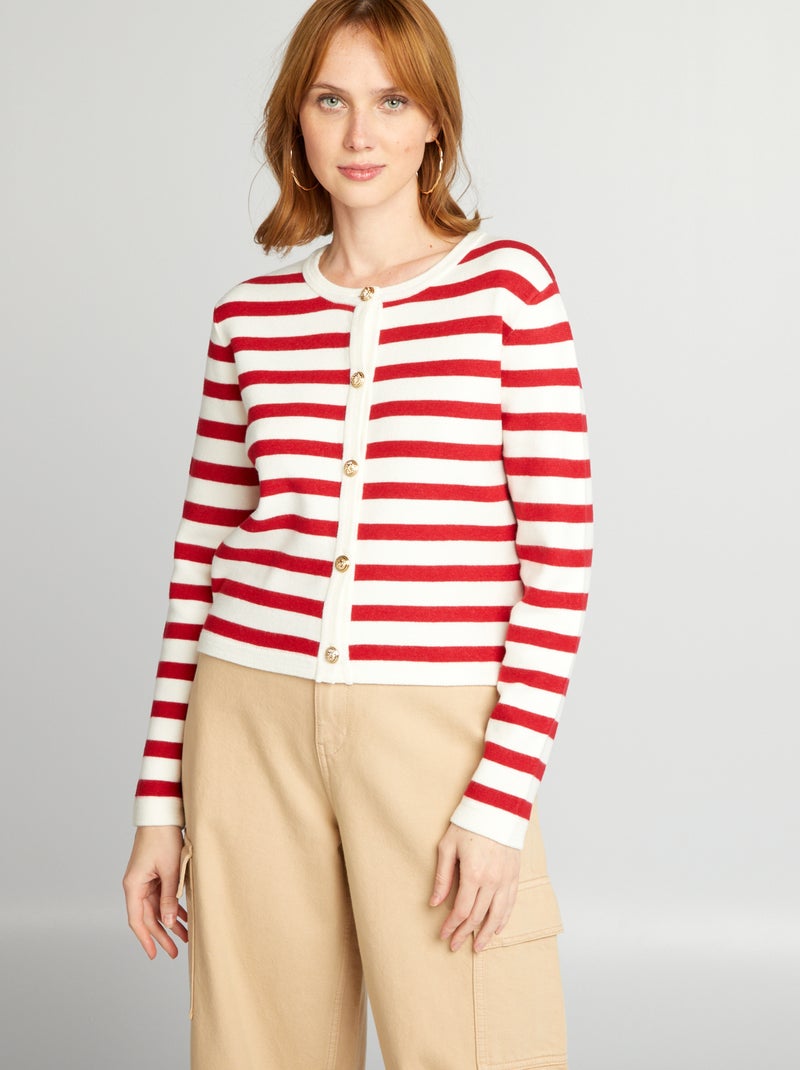Chaqueta de punto a rayas ROJO - Kiabi