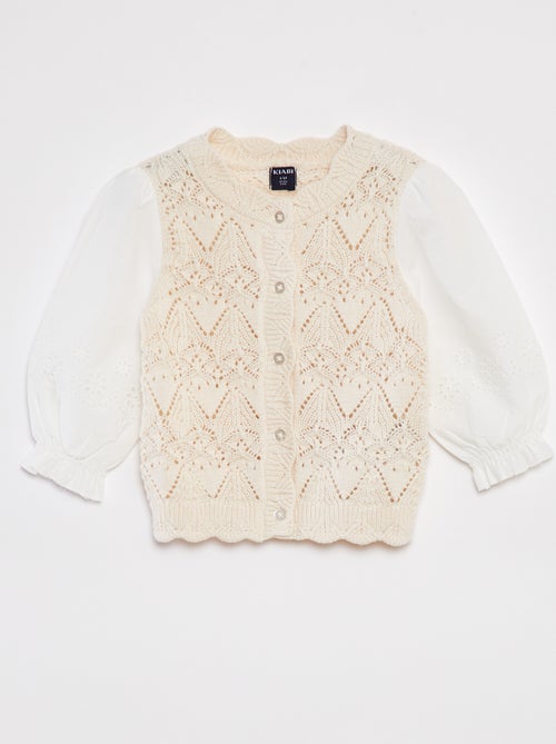 Chaqueta de punto abotonada con mangas de gasa de algodón - Kiabi