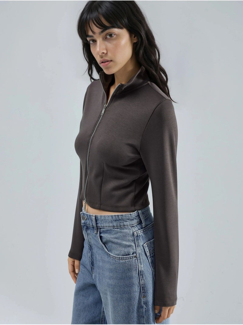 Chaqueta de punto ajustada con cierre de cremallera busem Marrón oscuro - Kiabi