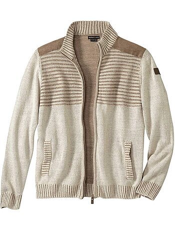 Chaqueta de punto auténtica con cremallera y cuello de doble grosor