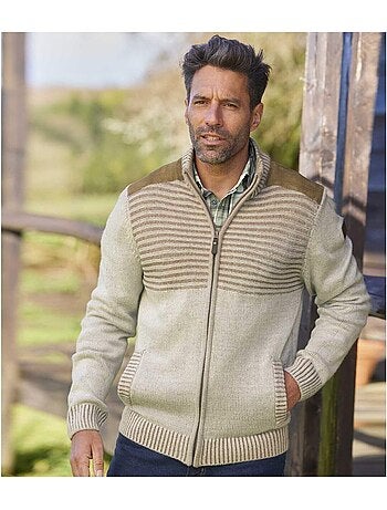 Chaqueta de punto auténtica con cremallera y cuello de doble grosor