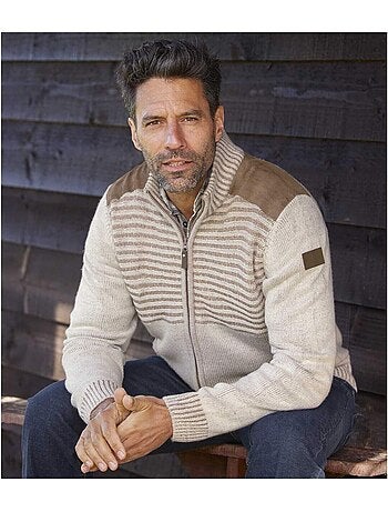 Chaqueta de punto auténtica con cremallera y cuello de doble grosor