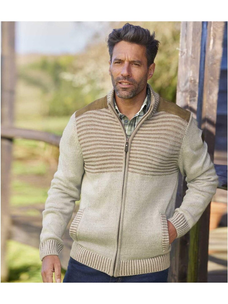 Chaqueta de punto auténtica con cremallera y cuello de doble grosor Beige - Kiabi