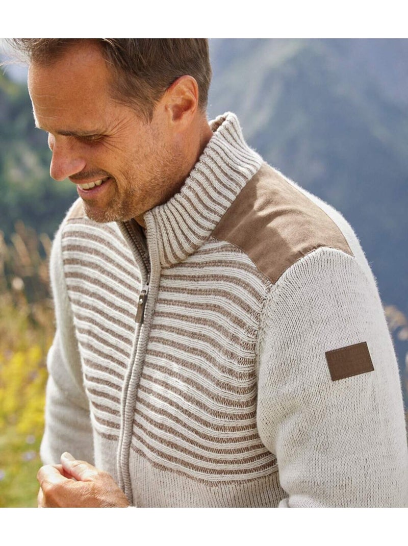 Chaqueta de punto auténtica con cremallera y cuello de doble grosor Beige - Kiabi