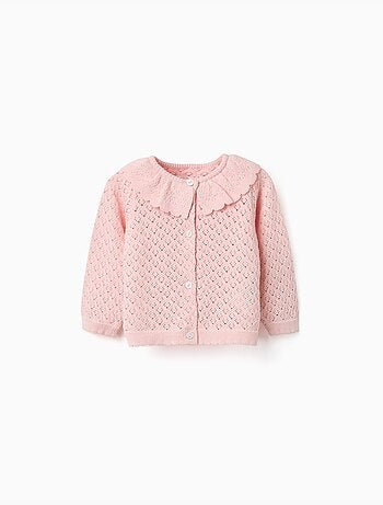 Chaqueta de punto calado con bordes festoneados