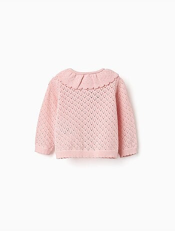 Chaqueta de punto calado con bordes festoneados