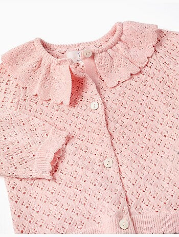 Chaqueta de punto calado con bordes festoneados