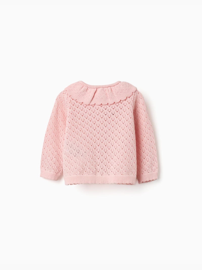 Chaqueta de punto calado con bordes festoneados Rosa - Kiabi