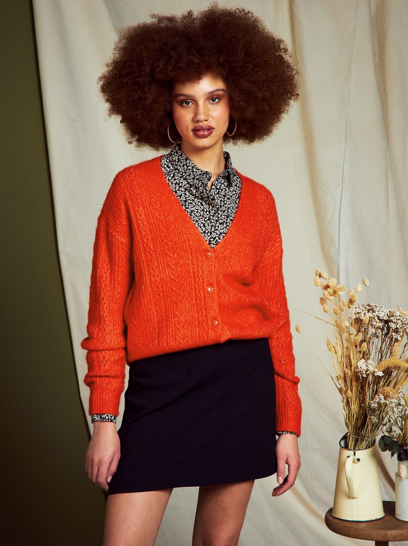 Chaqueta de punto calado con botones NARANJA - Kiabi