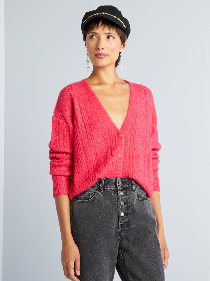 Chaqueta de punto calado con botones Rosa - Kiabi
