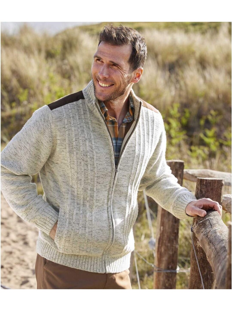Chaqueta de punto casual forrada de polar con cremallera Beige - Kiabi