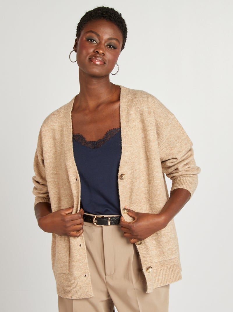 Chaqueta de punto con 2 bolsillos de parche BEIGE - Kiabi