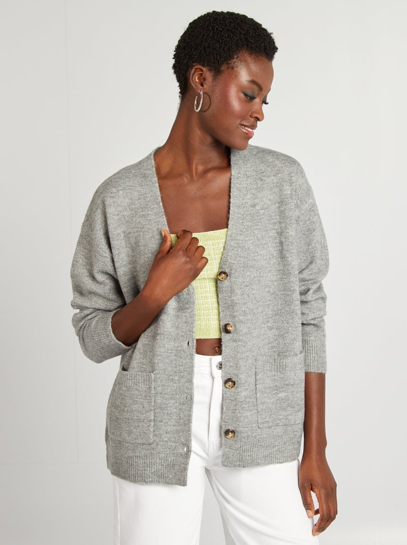 Chaqueta de punto con 2 bolsillos de parche GRIS - Kiabi