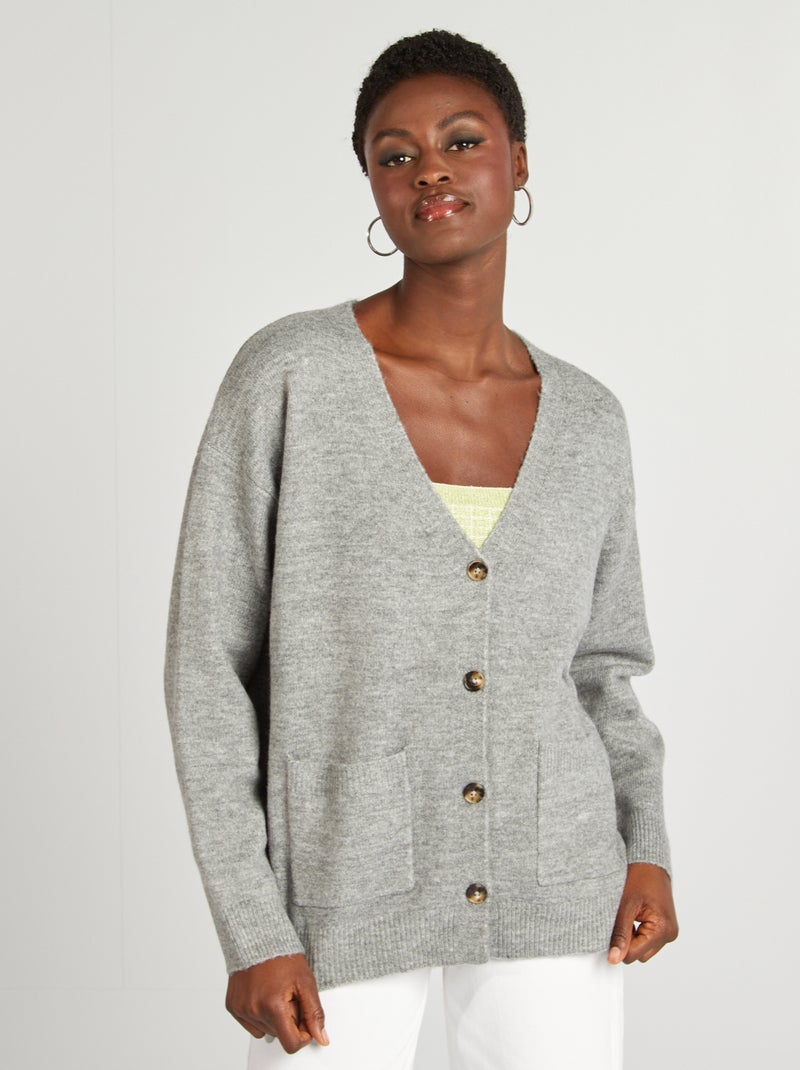 Chaqueta de punto con 2 bolsillos de parche GRIS - Kiabi