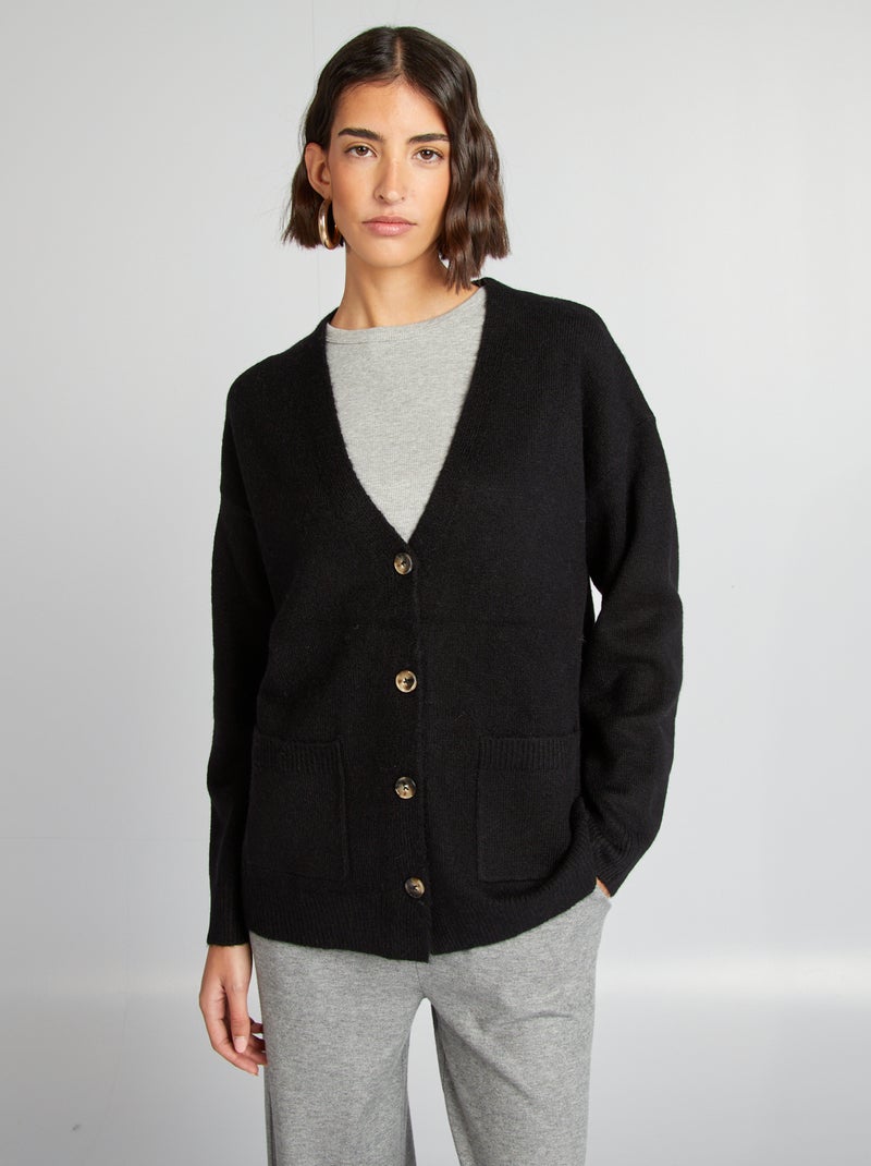 Chaqueta de punto con 2 bolsillos de parche negro - Kiabi