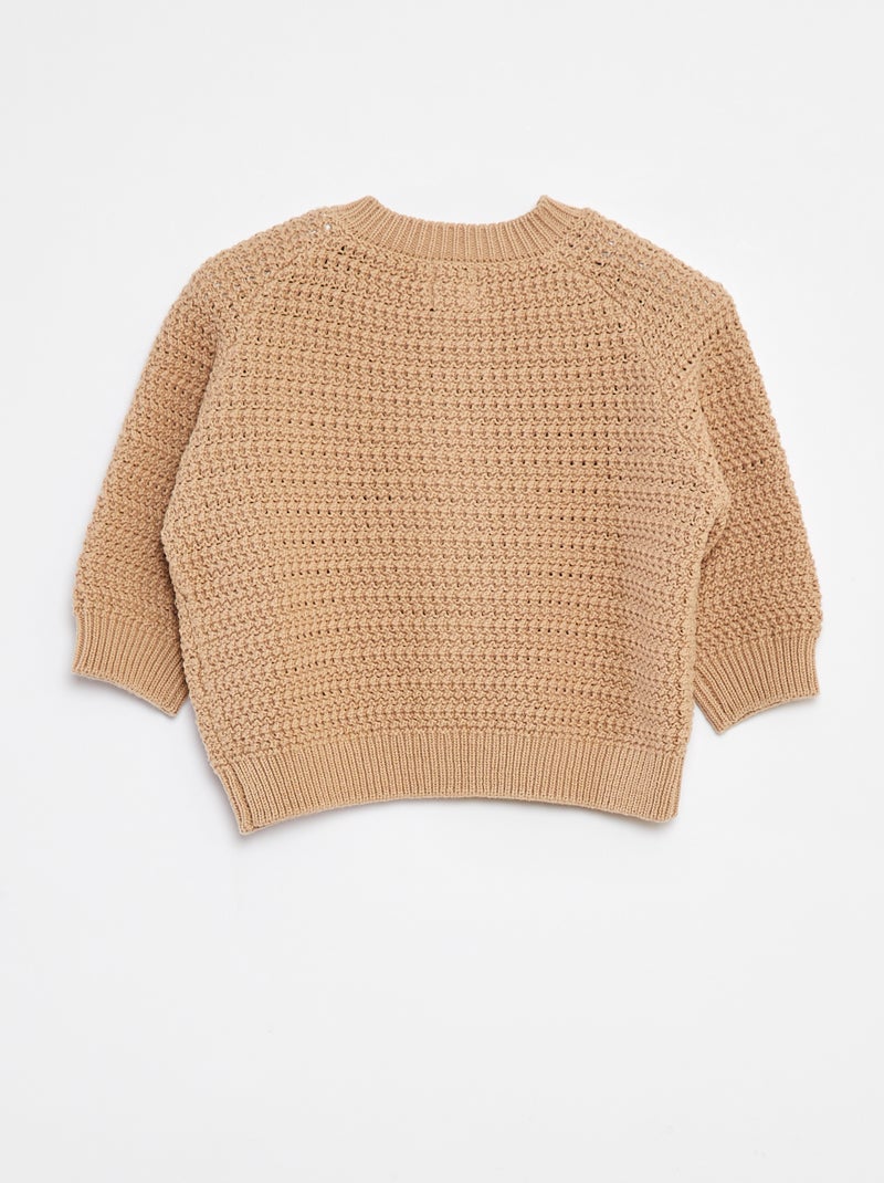 Chaqueta de punto con bordado en el pecho Beige - Kiabi