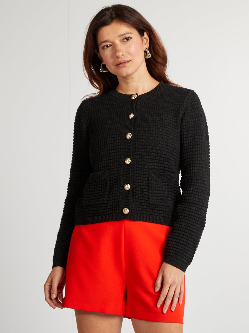 Chaqueta de punto con botones dorados negro - Kiabi