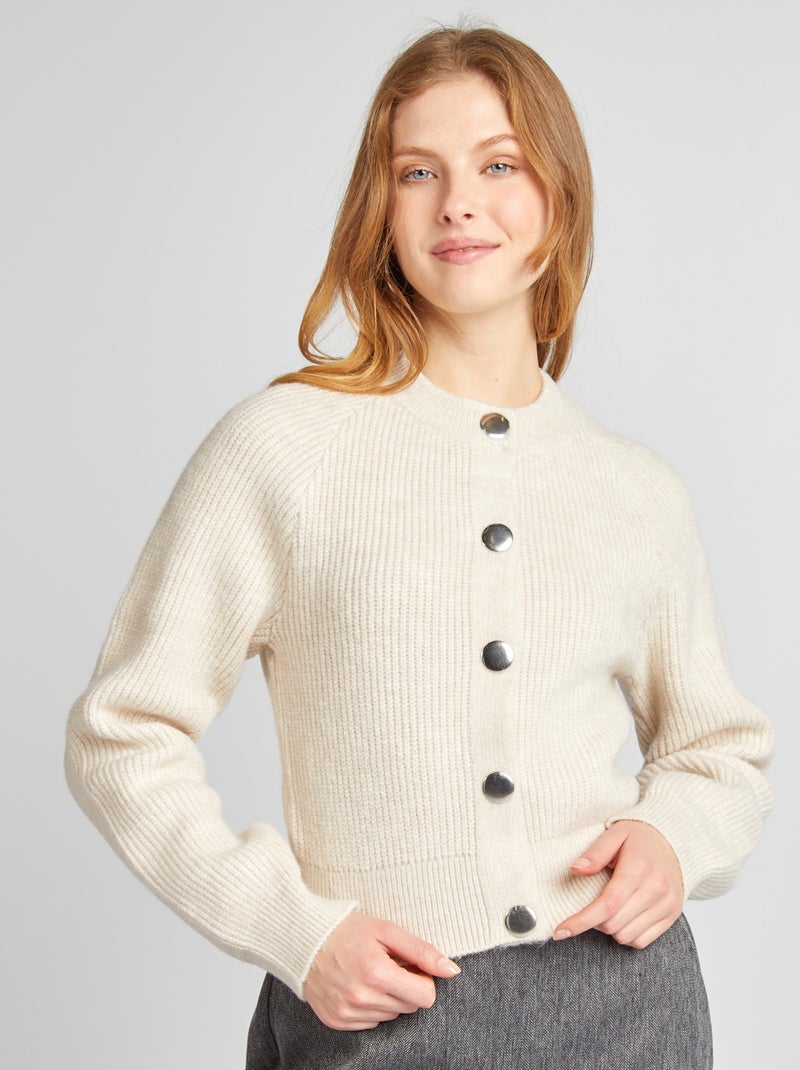 Chaqueta de punto con botones plateados BEIGE - Kiabi