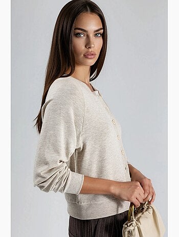 Chaqueta de punto con botones y cuello redondo busem