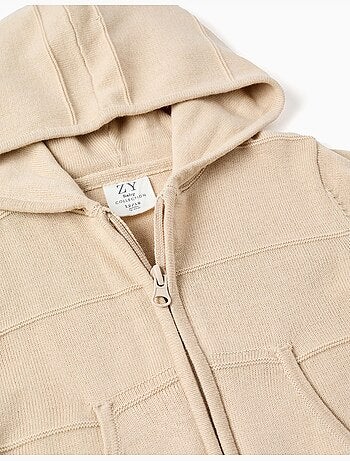 Chaqueta de punto con capucha y líneas en relieve