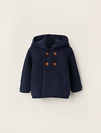 Chaqueta de punto con capucha y pompon