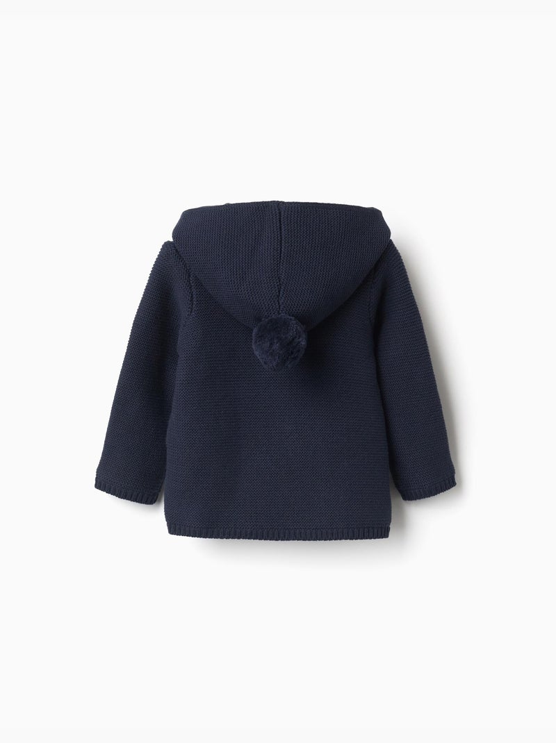 Chaqueta de punto con capucha y pompon Azul oscuro - Kiabi