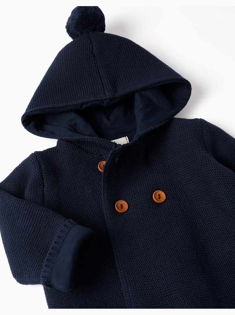 Chaqueta de punto con capucha y pompon Azul oscuro - Kiabi
