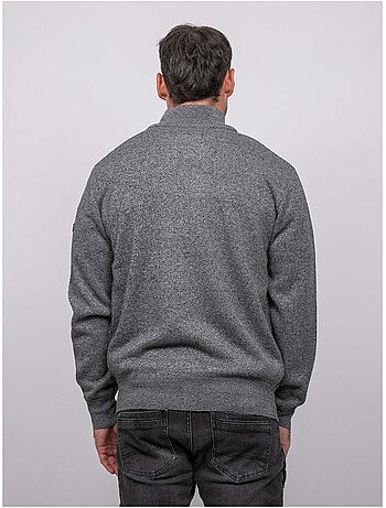 Chaqueta de punto con cremallera, cuello alto y motivo geométrico lideral