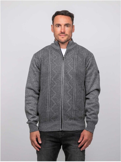 Chaqueta de punto con cremallera, cuello alto y motivo geométrico lideral - Kiabi