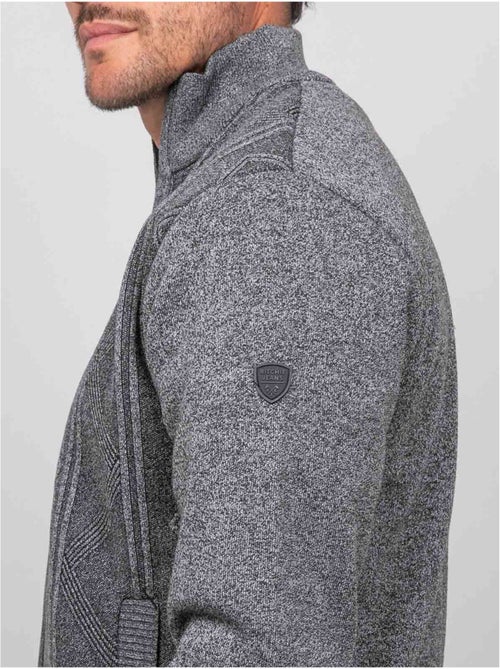 Chaqueta de punto con cremallera, cuello alto y motivo geométrico lideral - Kiabi