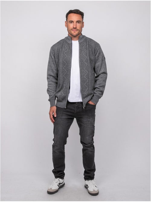 Chaqueta de punto con cremallera, cuello alto y motivo geométrico lideral - Kiabi