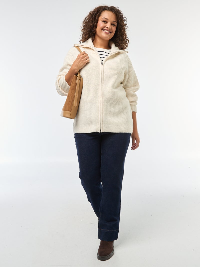 Chaqueta de punto con cremallera y cuello chimenea Beige - Kiabi