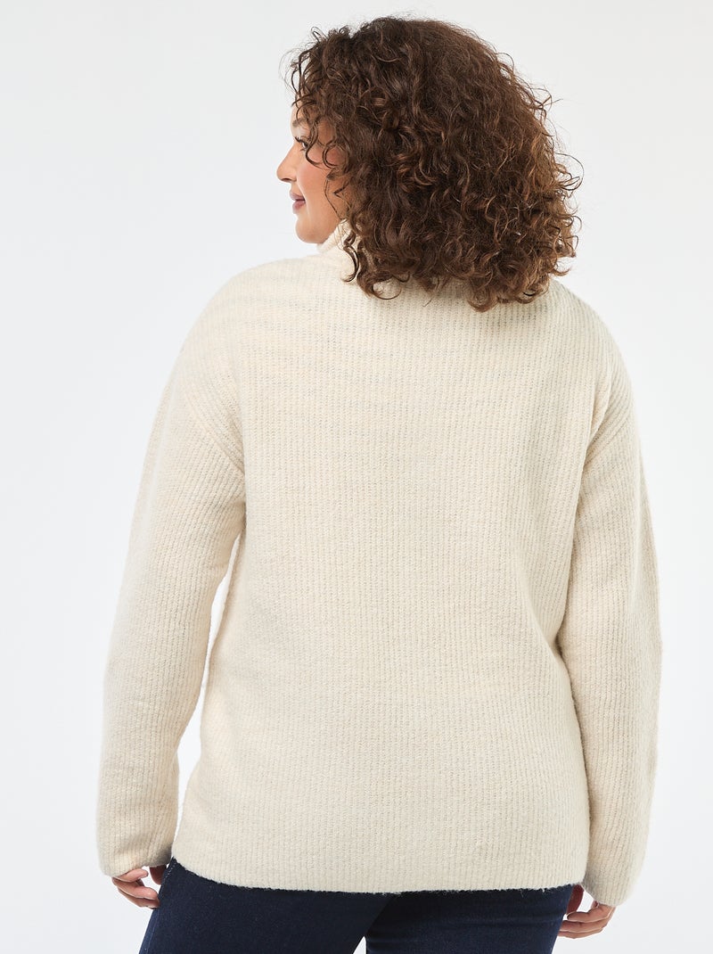 Chaqueta de punto con cremallera y cuello chimenea Beige - Kiabi