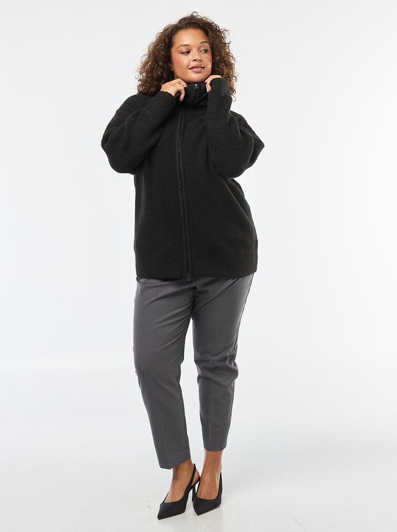 Chaqueta de punto con cremallera y cuello chimenea Negro - Kiabi