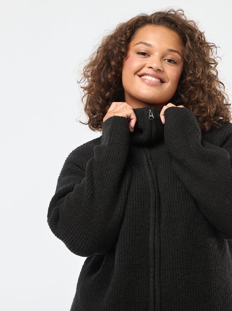 Chaqueta de punto con cremallera y cuello chimenea Negro - Kiabi