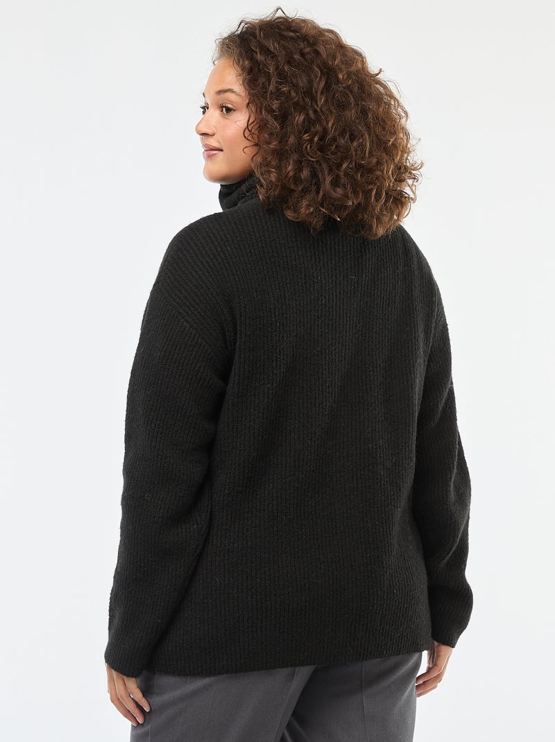 Chaqueta de punto con cremallera y cuello chimenea Negro - Kiabi