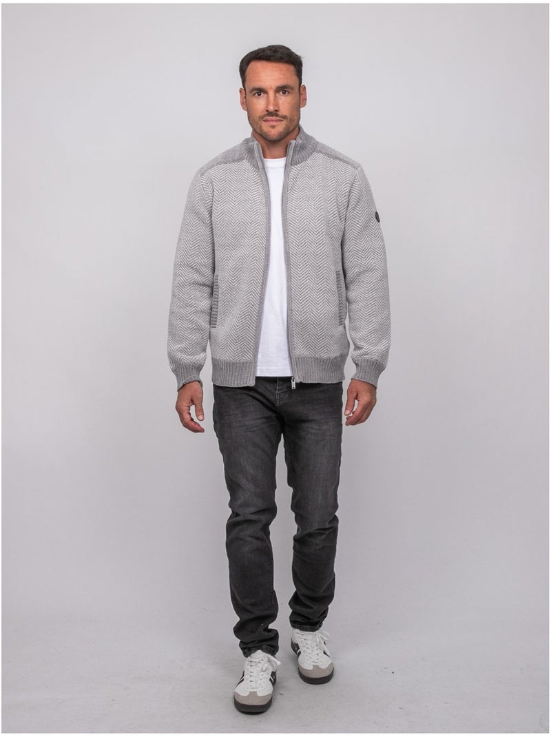 Chaqueta de punto con cremallera y motivo espiga lenidico Gris - Kiabi