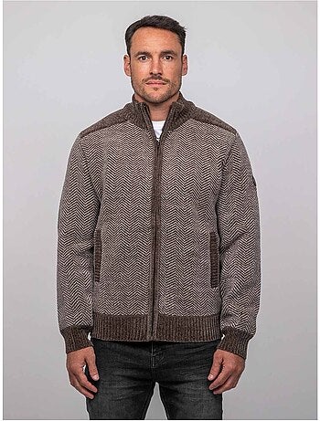 Chaqueta de punto con cremallera y motivo espiga lenidico