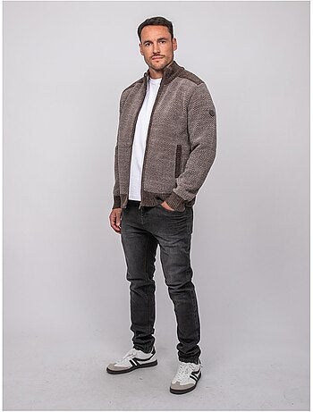 Chaqueta de punto con cremallera y motivo espiga lenidico