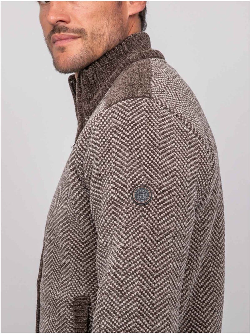 Chaqueta de punto con cremallera y motivo espiga lenidico Marrón - Kiabi