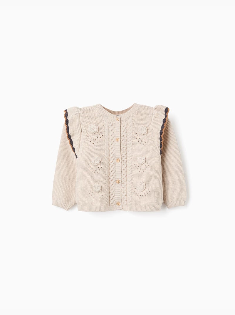Chaqueta de punto con croché y volantes B&S Beige claro - Kiabi