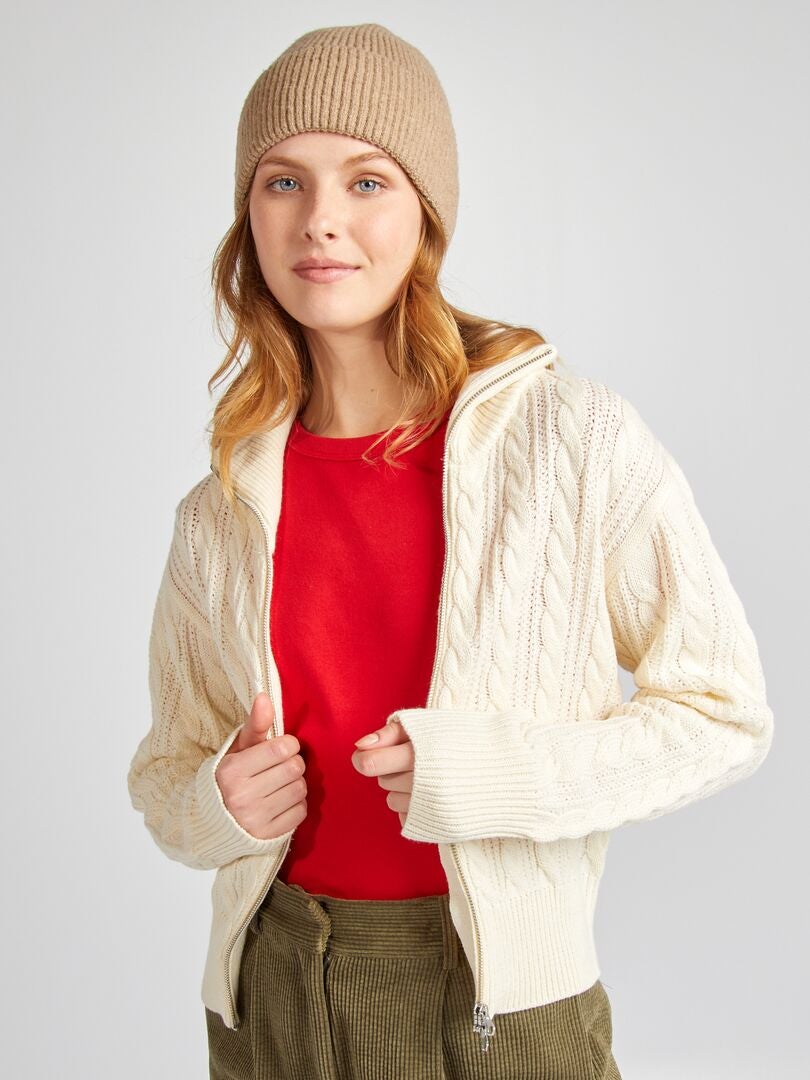 Chaqueta de punto con cuello con cremallera BEIGE - Kiabi