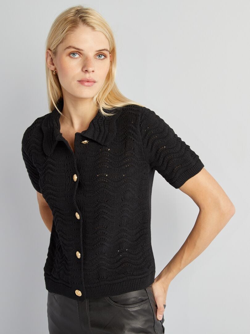 Chaqueta de punto con cuello de camisa negro - Kiabi